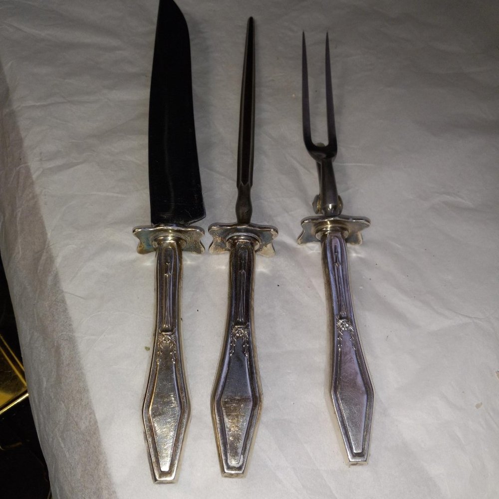 Vintage Holmes & Edwards Silver Plate Carving Set ~ Jamestown Pattern 1916